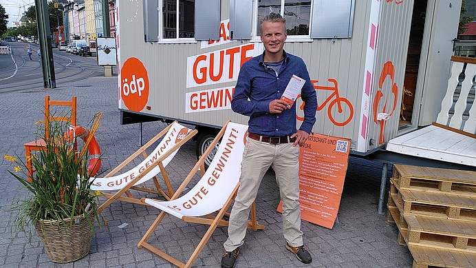 ÖDP Bauwagen in Rostock