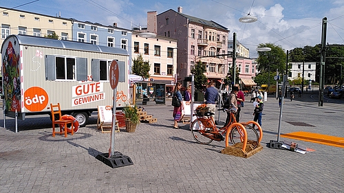 ÖDP Bauwagen in Rostock